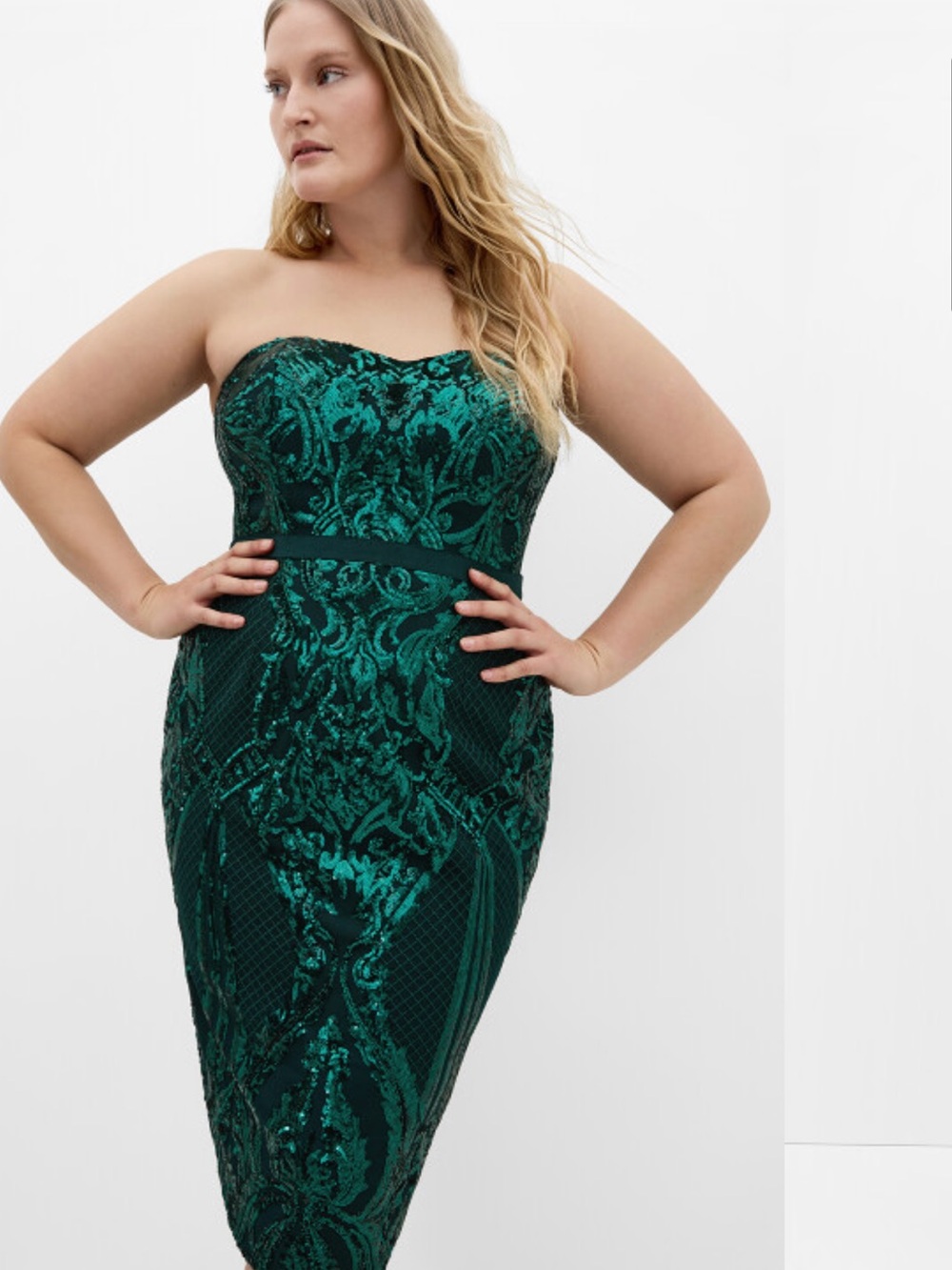 City Chic Strapless Sequin Teal & Emerald Mini Dress